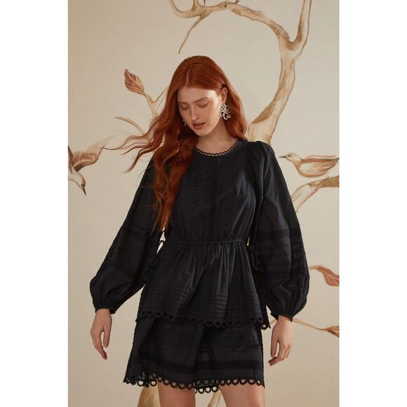 Farm Rio Black Lace Long Sleeve Mini Dress Size XS - Picture 1 of 5